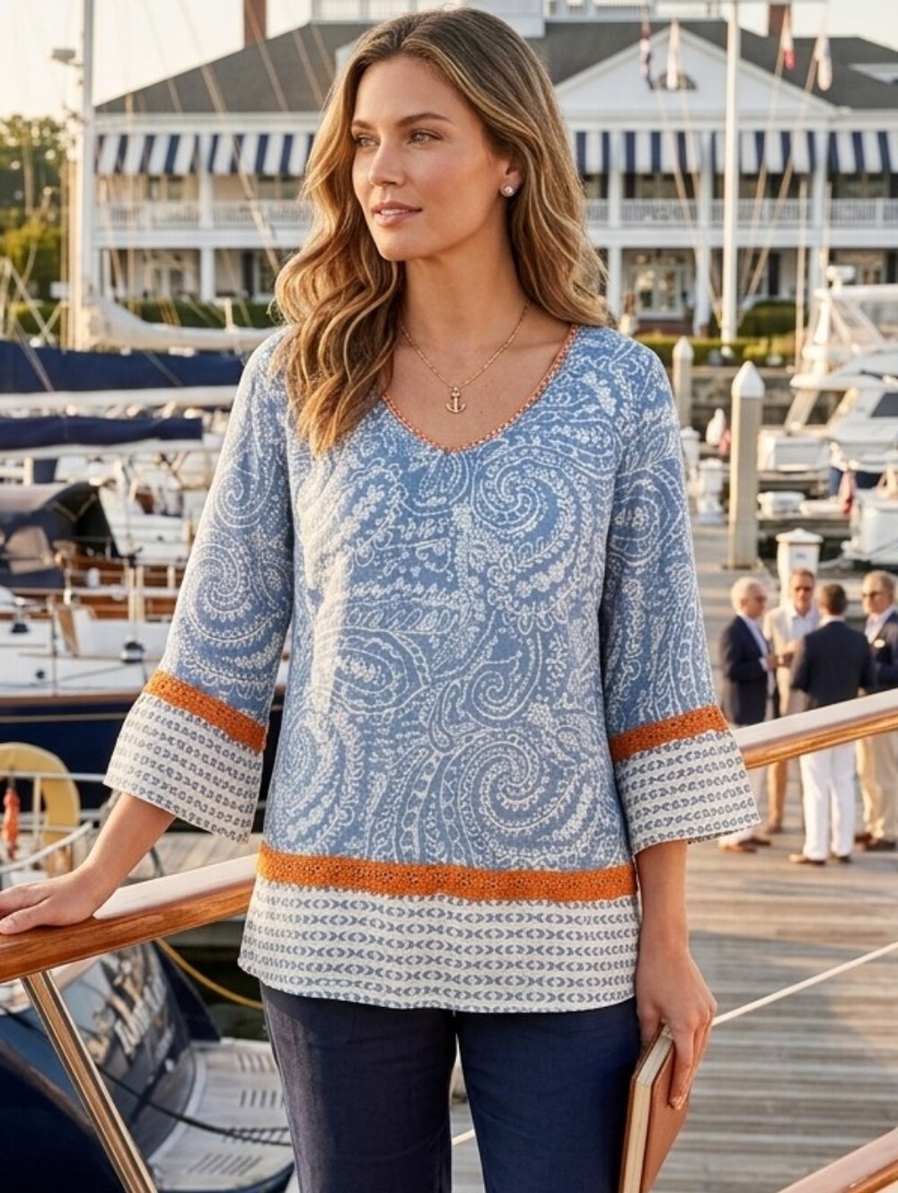 John Mark Multi Patterened Linen Boho Paisley Peasant Top